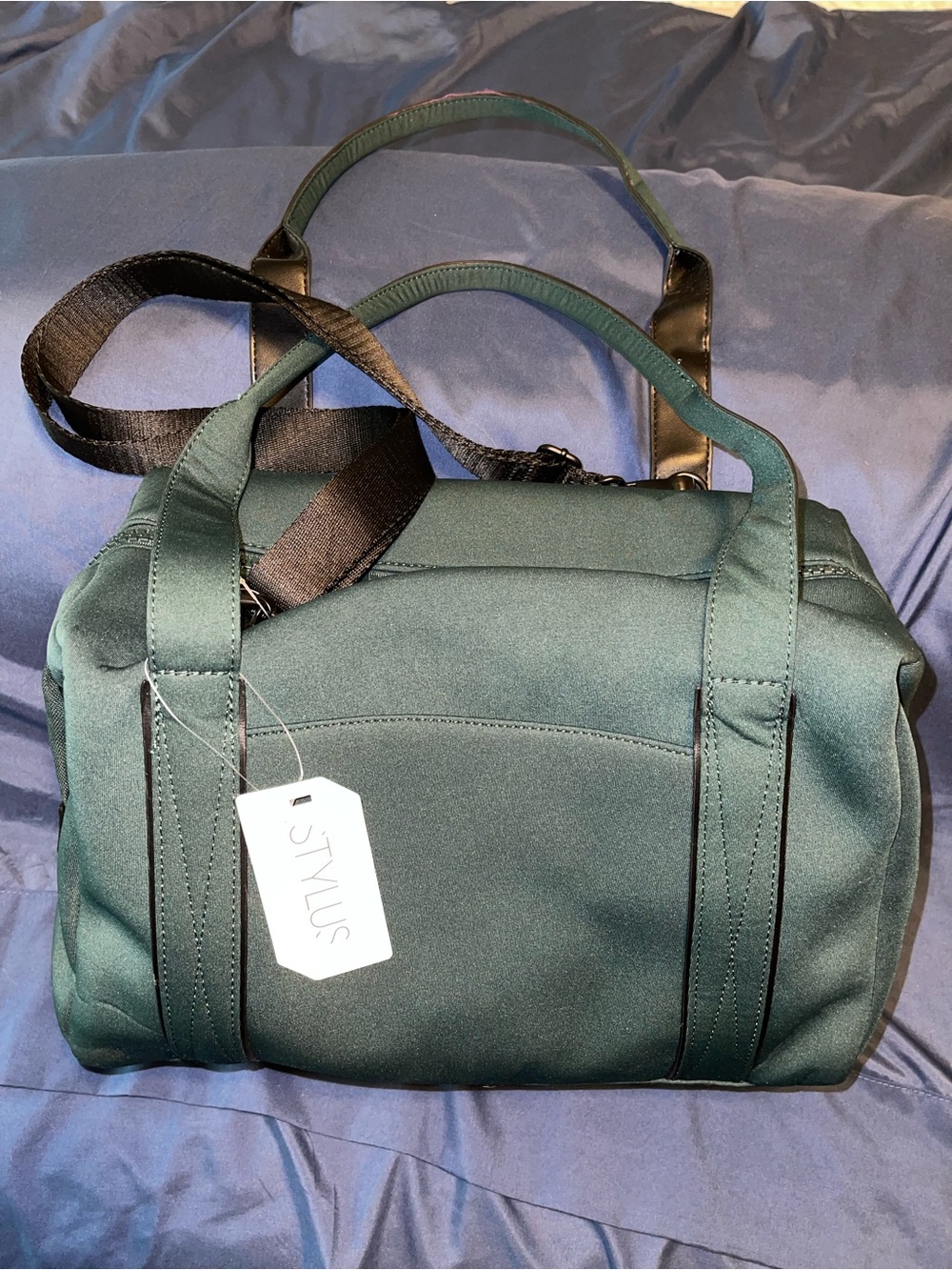 STYLUS Dark Green Tote Bag with Black Strap